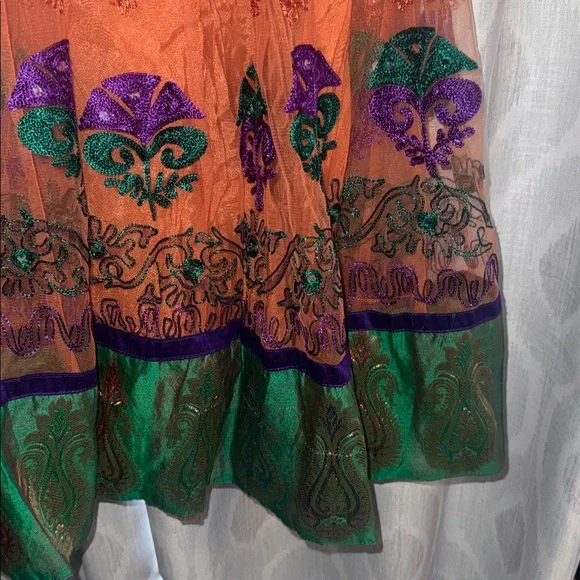 Span Ethnic Dress Orange Purple Green Size L - Picture 3 of 8
